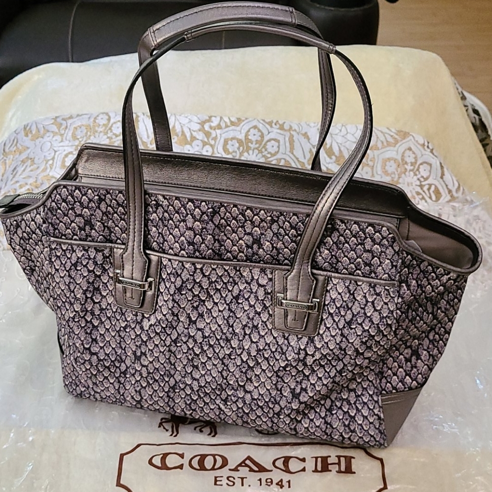Coach Carryall Satchel Handbag Gunmetal - Picture 3 of 8